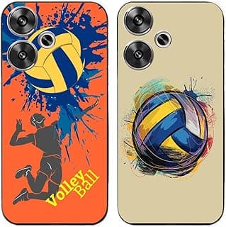 Capa de telefone traseira com design de vôlei para Xiaomi Redmi Turbo 3 / Poco F6 5G, laranja com detalhes de vôlei.