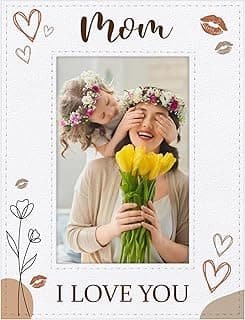 Porta-retrato de Dia das Mães com mãe e filha segurando flores amarelas