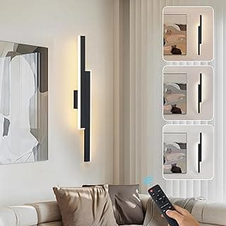 Luminária de parede LED moderna, preta, com controle remoto, iluminação em ambiente de estar