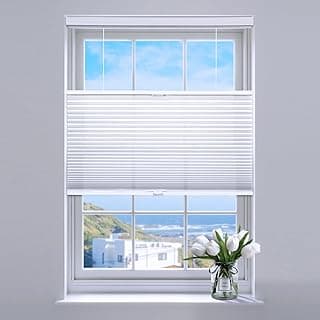 SUNFREE Persianas de celular Top Down Bottom Up, Persianas Celulares Blackout, Persiana de Janela Favo de Mel para Janelas, 86 cm L x 91 cm A, Branco (Filtro de Luz)