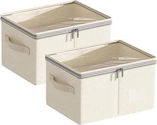 Kit Duplo de Caixas Organizadoras 24L - com Tampa de Zíper para Guardar Roupas e Calçados