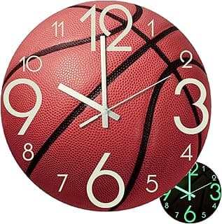 Relógio de parede em formato de bola de basquete com iluminação noturna verde