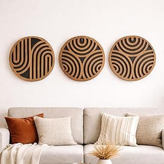 Conjunto de 3 quadros decorativos geométricos em MDF 6mm na cor amadeirada escura para sala.