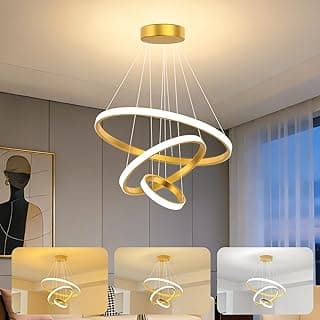Luminária LED de Teto Trailabo, 3 Faixas Circulares, Art Deco, 3 Temperaturas de Cor, Branco e Dourado