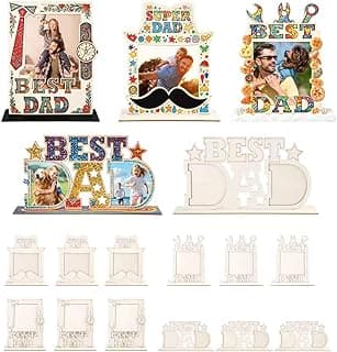 Tuhangcc Conjunto de porta-retratos de madeira para o Dia dos Pais, com 4 designs exclusivos com gravatas, relógios, chapéus, vários elementos, faça você mesmo, para colorir, artesanato adequado para