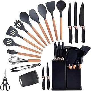 Kit de utensílios de cozinha com 19 peças, silicone e cabo de madeira, cores sortidas