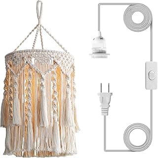 Abajur Pendente Bioaqua Tipo 3 Artesanal em Macramê Branco com Cabo Plug In