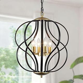 Lustre de 4 luzes preto e dourado para sala de jantar