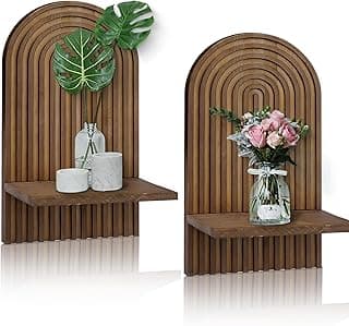 LIYAOLI Prateleiras Boho Decorativas Boêmias, Prateleira de Parede Vintage, Boho Chique, Decoração de Parede para Sala de Estar, 2 Peças 38 x 21 cm Prateleira Vintage de Madeira Prateleiras Penduradas