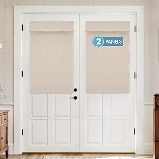 Conjunto de 2 cortinas de porta francesas 100% blackout de linho MIULEE, bege, isolamento térmico