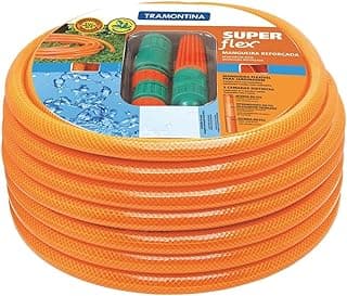 Mangueira Super Flex Tramontina 20m com engates rosqueados e esguicho em PVC, cor laranja