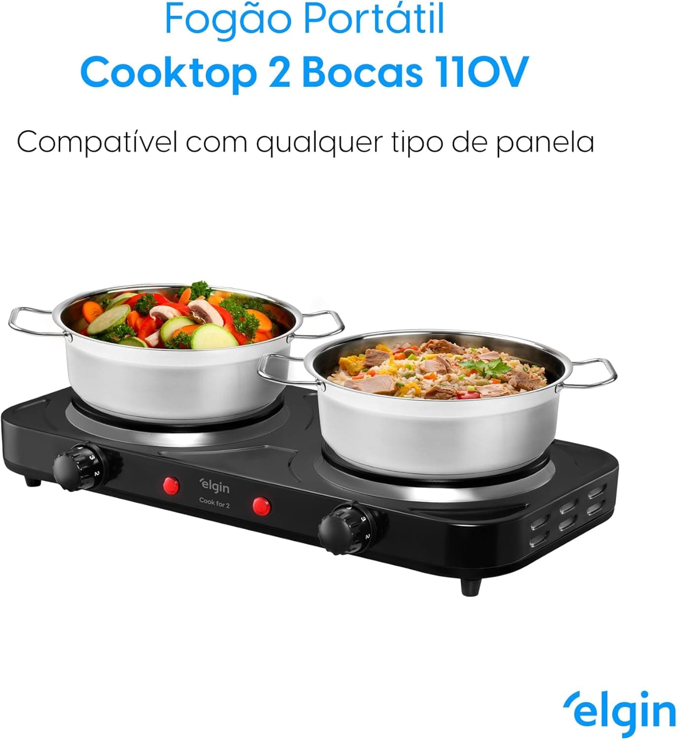 Fogão Elétrico Portátil Cooktop 2 Bocas Elgin - 220V