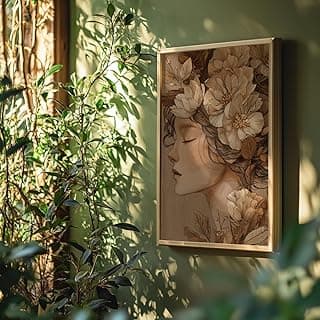 Quadro decorativo mulher floral com moldura vintage retrô para decoração quarto sala