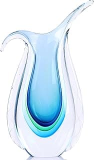 Vaso de vidro azul com design fluido e boca larga