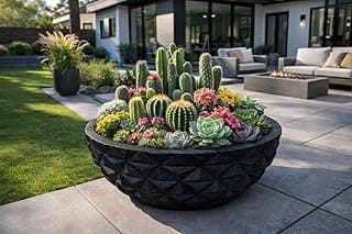 Vaso Cuia Bacia P/plantas Diamante 3d Luxo Jardim Varanda Preto com plantas variadas