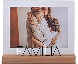 Geguton – Porta-Retrato Família 15x21cm – Aço e Madeira Natural – Ideal para Presentear e Decorar – Branco/Preto Fosco e Nogueira