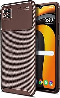 Capa anti-impacto marrom para Xiaomi Poco C3 com design de fibra de carbono