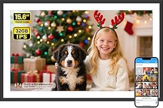 Porta-retrato digital SSAWIFRAME de 39.6 cm grande 32 GB WiFi, fácil de compartilhar fotos e vídeos via aplicativo gratuito, tela sensível ao toque IPS, rotação automática, envie 50 fotos uma vez sem