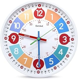 Relógio infantil para aprendizagem, 25 cm, silencioso, sem tique-taque, ensino educativo, relógio de parede colorido para quarto de crianças, sala de aula, decoração de casa, presentes para
