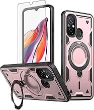 Capa de telefone Asuwish para Xiaomi Redmi 12C/Poco C55, rosa pálido, com protetor de tela e suporte magnético de anel.