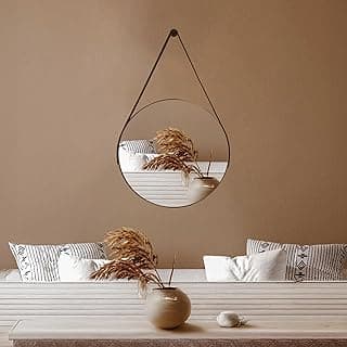 Espelho redondo decorativo suspenso caramelo para sala, banheiro, quarto ou escritório