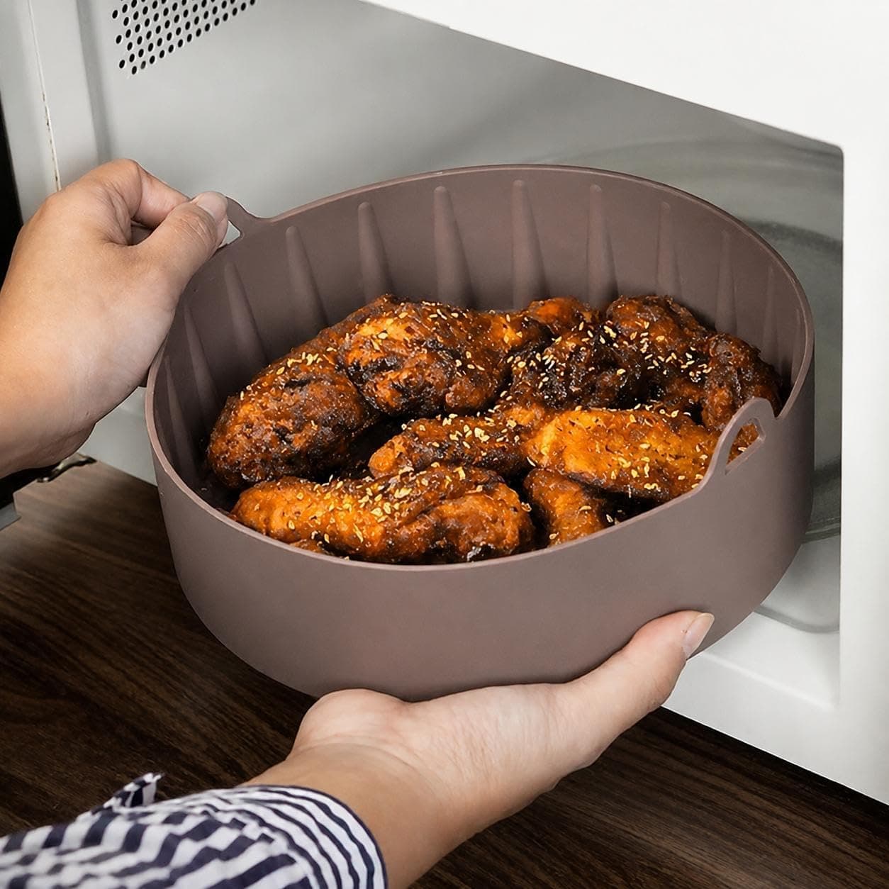 Acessório para Air Fryer Silicone Antiaderente com Alças Cinza Compatível com Forno