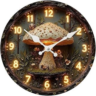 Relógio de parede decorativo para casa, com design artístico criativo em 2D de cogumelo redondo, ideal para casa, restaurante, sala de jantar e, 30cm