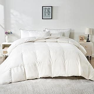 Edredom de penas orgânicas branco queen extragrande em cama com almofadas brancas