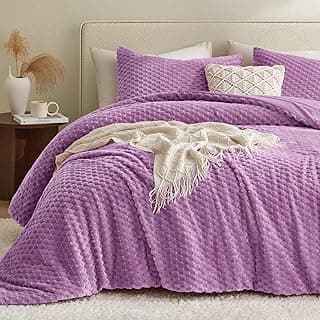 Conjunto de edredom king fofo de flanela lavanda ultramacia, cama king, travesseiros e mesa de cabeceira