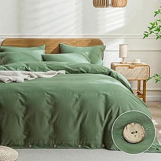Capa de edredom verde com botões JELLYMONI, conjunto de cama macio e respirável, tamanho queen