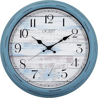 Relógio de parede grande azul OCEST com termômetro