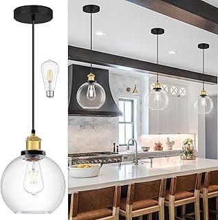 Globo de iluminação pendente Bagood com vidro transparente dourado e preto para cozinha