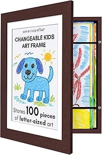 Moldura de arte infantil Americanflat com desenho de cão azul e texto 'CHANGEABLE KIDS ART FRAME'.