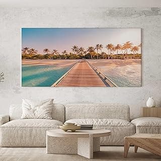 Quadro decorativo paisagem praia passarela 100x50 para sala ou quarto