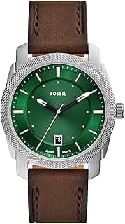 Relógio Fossil masculino com mostrador verde e pulseira de couro marrom