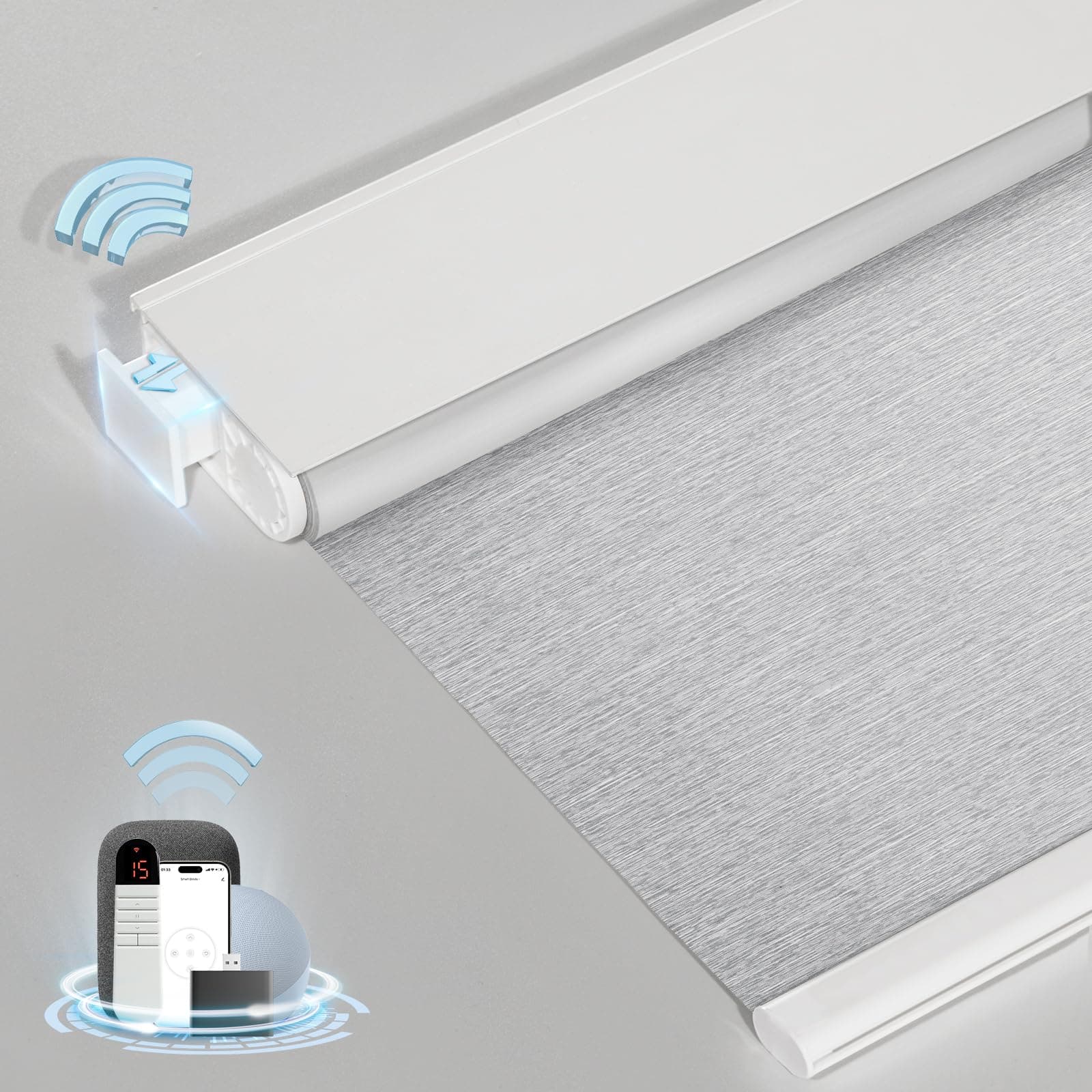 Persiana Motorizada Inteligente com Controle Remoto Blackout 23x72 Cinza