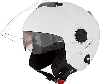 Capacete aberto branco fosco com viseira transparente, ideal para proteção ao andar de moto.
