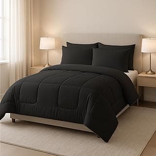 Kit edredom de casal preto em cama com fundo branco