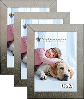 Kit de 3 molduras porta retrato 15x21 prateadas com foto de menina e cachorro