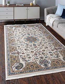 Tapete de área clássico Unique Loom Narenj Collection com design de medalhão tradicional, marfim e marrom