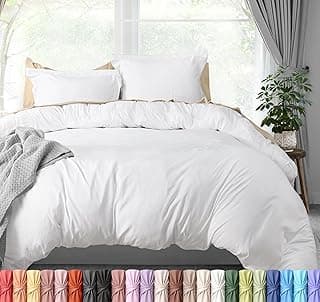 Conjunto de cama queen Utopia Bedding com capa de edredom branco e fronhas brancas e bege