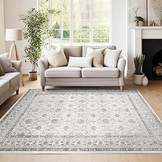 Tapete de área cinza e branco com padrão floral para sala de estar