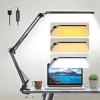 Luminária de Mesa LED Preta, com Angulo Ajustável, Intensidade Regulável E Temperatura de Cor Ajustável, Equipada com Clipe E Braço Giratório