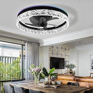 EKROTOK Ventiladores de Teto com Luz RGB 50CM e 6 Velocidades, Ventilador Lustre com Lâmpada e Controle Remoto e Reprodutor de Música para Quarto, Sala de Jantar, Sala de Estar, 85-265V