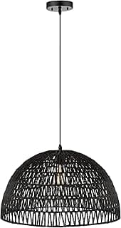 JONATHAN Y JYL6504C Campana 50,8 cm 1-Light Bohemian Modern Woven Rattan/Iron LED Pendant Farmhouse Coastal Ajustável Sala de Jantar Sala de Estar Cozinha Ilha Haguão Quarto Corredor, Preto