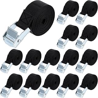 Ptwola Pacote com 15 correias de amarração com fivelas ajustáveis Cam alça de amarração Cinch Heavy Duty Kayaks Small Ratchet Pull para bagagem de carga, motocicletas, barco, caminhão, carro, rack de