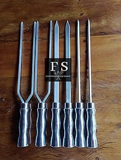 Kit de espetos para churrasco com 6 espetos de 65 cm em alumínio, fundo de madeira