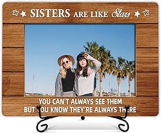 Porta-retrato de irmã, Sisters Are Like Stars, presente de aniversário, formatura, Natal para irmãs amigas, melhores amigas, presentes de amizade de longa distância, moldura de madeira para escritório