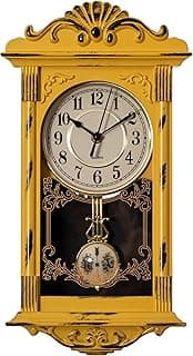 Clockswise Relógio de parede vintage estilo avô com pêndulo de plástico de efeito de madeira, operado por bateria - para decoração de casa, sala de estar, escritório em casa, cozinha ou sala de jantar