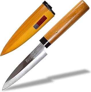 Faca de Cozinha Pequena Seki Japan Faca de Frutas com Tampa Lâmina Inox Cabo de Madeira 21,6 cm Prata
